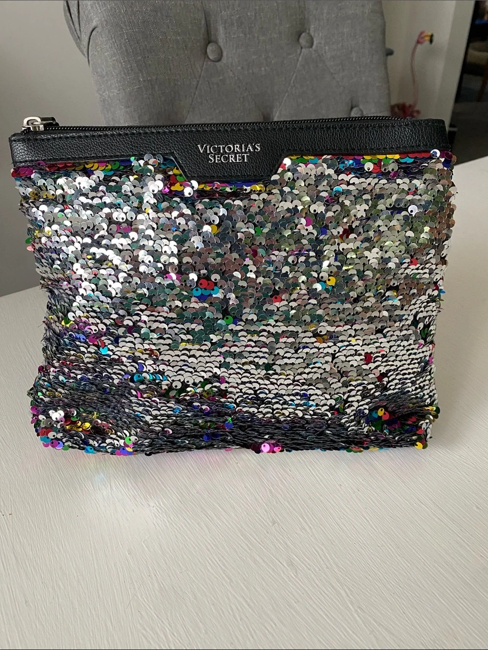 Victoria's Secret Rainbow Flip Sequin Cosmetic Pouch Wristlet